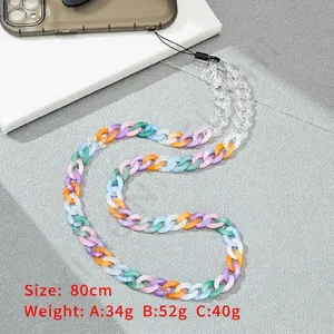 Colorful acrylic chain phone lanyard 80cm long with multi-color rings for women