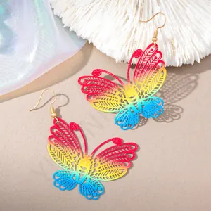 Orecchini Pendenti a Forma di Farfalla Svuotata Colorati in Stile Etnico Bohemien Gioielli Vintage per Donna Festa