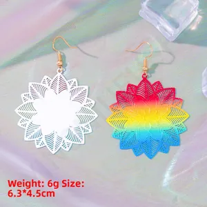 Boucles d'Oreilles Pendantes Bohémiennes Colorées Fleur Mandala Ajourée Style Ethnique Dégradé en Alliage pour Femmes Bijoux de Vacances