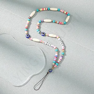 Bohemian colorful beaded phone strap with evil eye beads and LOVE MAMA letter charms