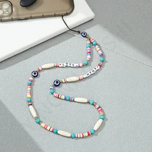 Colorful bohemian beaded phone strap with evil eye beads and LOVE MAMA letters