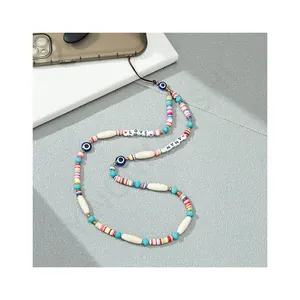 Colorful Bohemian evil eye beaded phone strap with LOVE MAMA letters on white platform