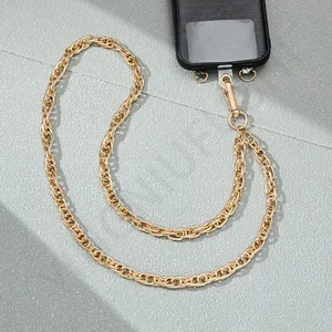 Fashionable gold metal chain phone strap with swivel hooks and connector pad