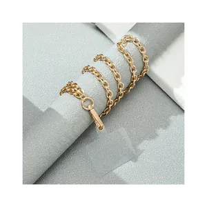 Chic golden metal chain mobile phone lanyard with lobster clasp and transparent patch