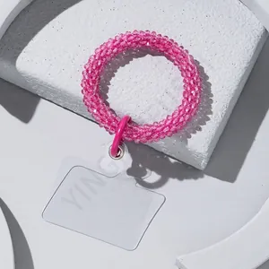 Pink glass beaded phone strap for women, size 14+4cm, weight 24g, stylish beaded charm
