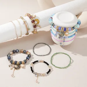 Bohemian Ethnic Multilayer Beaded Bracelets With Moon Star Shell Charms For Women Vintage Style Glass Acrylic Jewelry Accessory