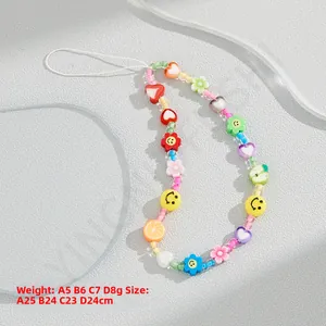 Bunte Makronen-Acryl-Handykette mit Herz- und Smiley-Perlen für Smartphones