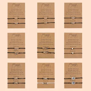 Oneindigheid Zon Maan Gevlochten Touwarmband Voor Koppels Vriendschap Verstelbaar Legering Hart Kompas Wens Sieraden Cadeau