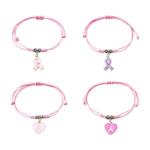 Rosa Schleife Brustkrebs Bewusstsein geflochtenes Armband Set mit Love Anhängern