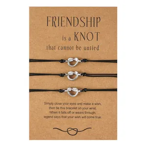 Set di tre braccialetti dell'amicizia con nodo infinito a cuore su cordino nero
