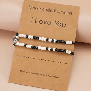 Morse Code Magnetic Couple Bracelets Minimalist Beaded Adjustable Heart Bell Fashion Jewelry For Lovers Gift