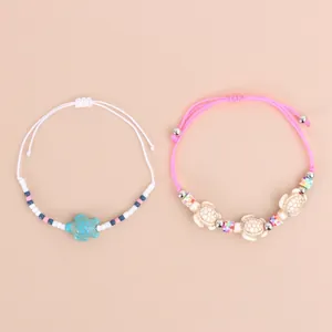 Bohemian Sea Turtle Starfish Braided Bracelet Set Adjustable Rope Turquoise Bead Handwoven Wristband Beach Jewelry For Women Girls