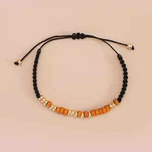 Minimalist Morse code bracelet with wood beads and adjustable woven cord for couples