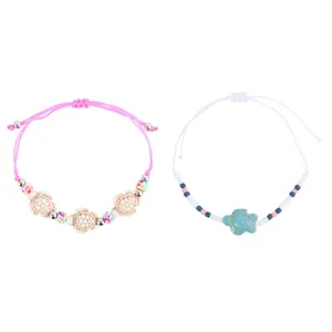 Handmade bohemian turtle bracelet set with turquoise charms and colorful seed beads