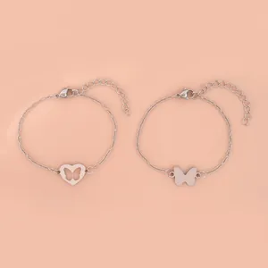 Minimalistische roestvrijstalen vlinder armbanden set met fijne schakelkettingen