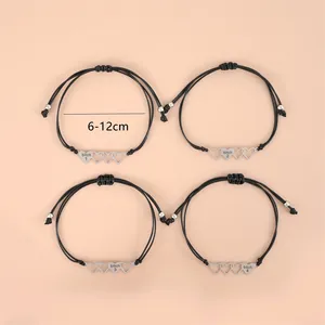 Set of four adjustable stainless steel woven heart bracelets for best friends