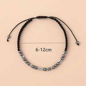 Morsecode armband met zwarte kralen en verstelbaar geweven koord 6-12 cm voor heren