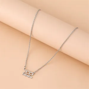 Collier minimaliste en acier inoxydable argenté avec pendentif numéro d'ange 222 unisexe