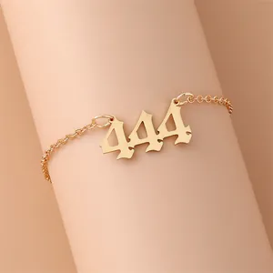 Gold stainless steel chain bracelet with gothic 444 angel number pendant for women