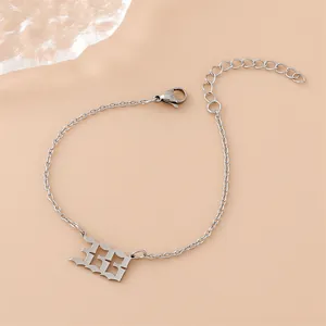 Silver gothic 333 angel number bracelet in stainless steel with adjustable chain