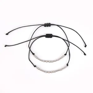 Minimalist Morse code bracelets set with stainless steel beads on adjustable black cord