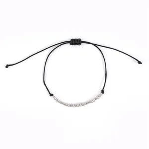 Morse code braided bracelet with stainless steel beads and adjustable black rope