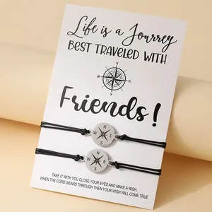 Kompas Gevlochten Touw Armband Set Roestvrij Staal Verstelbaar Inspirerende Kaart Afstuderen Cadeau Voor Koppels Vrienden Sieraden