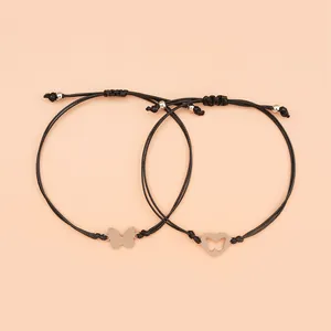Adjustable black woven rope bracelets with butterfly and heart charms for Mother's Day