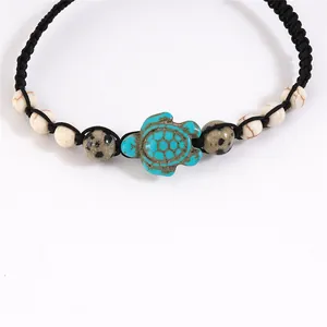 Bohemian handmade braided turtle bracelet with turquoise and natural stone beads