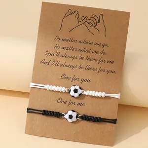 Football Themed Braided Friendship Bracelets With Alloy Soccer Beads Adjustable Cord Sporty Style Jewelry Gift For Couples