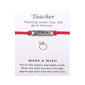 Geschenk Zum Lehrertag Legierung Teach Briefplatte Geflochtenes Kordel Wunscharmband Mit Grußkarte Für Lehrer Unisex Schmuck