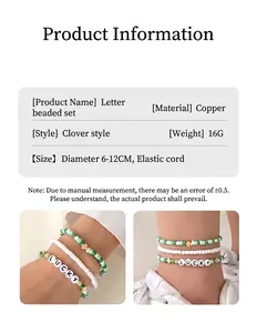 Détails de l'ensemble de bracelets en perles de trèfle bohème avec bande élastique