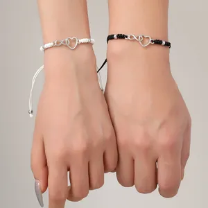 Edelstahl Herz Unendlichkeitssymbol Gewebtes Armband Für Paare Freunde Verstellbares Wachsseil Charm Armband Handgemachter Schmuck Geschenk