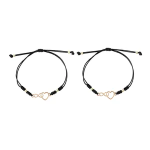 Schwarze geflochtene Herz und Unendlichkeit Armbänder für Paare mit Gold-Anhängern