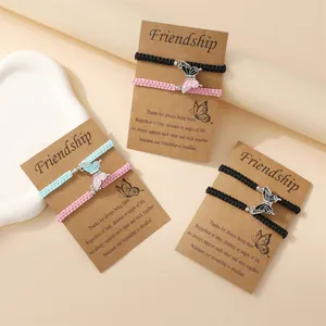 Verstelbare Geweven Touw Magnetische Vlinder Passende Armbanden Voor Koppels Vrienden Handgemaakte Sieraden Met Wenskaart