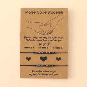 Coffret de bracelets BFF en code Morse réglables avec perles sur carte cadeau