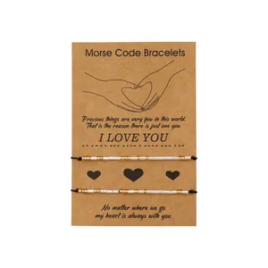 Morse code I love you couple bracelet set with yellow beads on kraft card gift packaging