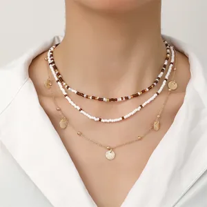 Bohemian Layered Beaded Necklace Bracelet Anklet Set Gold Alloy Shell Pendant Beach Jewelry For Women Multi Strand