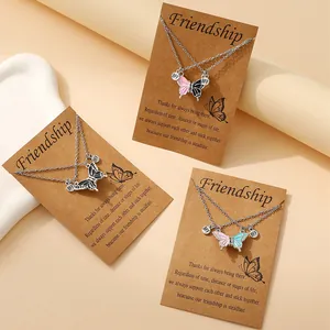 Set di 3 collane dell'amicizia a farfalla magnetica BFF con design colorato a goccia d'olio