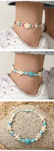 Details des Boho-Fußkettchens mit Türkis-Schildkröte, Seesternperlen und verstellbarem Band