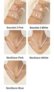 Detailed view of multilayer pearl bracelet and sunflower necklace with OT buckle design