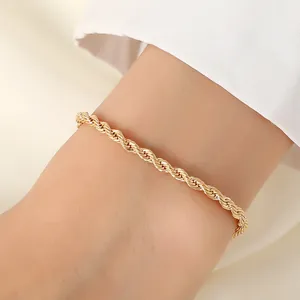 Elegant gold twisted rope chain bracelet in minimalist alloy for a stylish wrist look