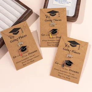 Graduation cap pendant necklaces and pins with colorful tassels on gift cards