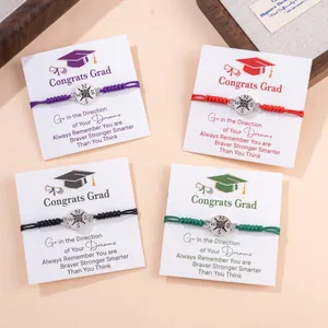 Handgemaakte Kompasroos Charm Gevlochten Armband Voor Afstudeercadeau Legering Verstelbare Wassnoer Sieraden Voor Studenten