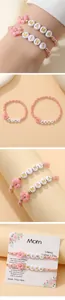 Détails de l'ensemble de bracelets en perles de pêcher rose avec lettres MAMA et MINI