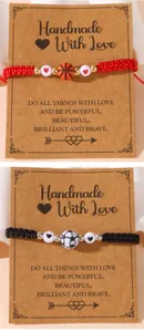 Adjustable woven sports bracelets with basketball and football beads on gift card