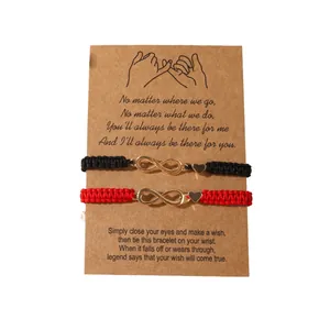 Set di braccialetti dell'amicizia infinito e cuore in corda nera e rossa con tocchi dorati