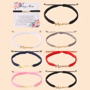 Bracelet Corde Tressée Réglable Fait Main Avec Breloque Lettre Mama En Acier Inoxydable Cadeau Idéal Pour La Fête Des Mères