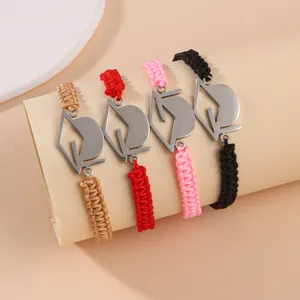 Adjustable braided graduation cap bracelets in khaki, red, pink and black stainless steel