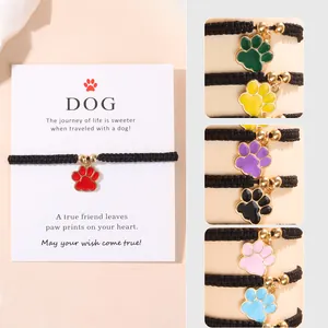 Bracelets patte de chien tissés réglables en plusieurs couleurs avec carte cadeau